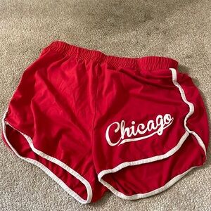 Red and white chicago shorts